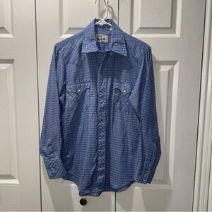 Vintage Dude Size M Western Pearl Snap Blue Checkered Shirt